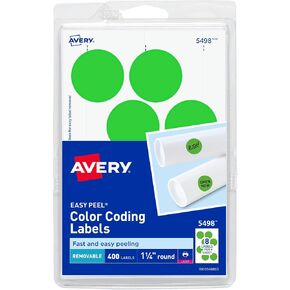 Avery 5498 Removable Print or Write Color Coding Labels for Laser Printers, 1-1/4" Round - Neon Green (Pack of 400)
