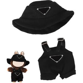 17cm Clothes Set for Doll , Handcrafted Dress up Unique Overalls Set & Style Hat Cute Clothes for 17cm Doll Accessories Suit, Cute Clothes for Doll Not Included (Black)