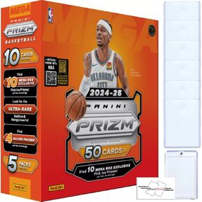 2024-25 Panini Prizm Basketball NBA Mega Box with 50 Trading Cards + 6 Toploaders + Magnetic Holder + StreetCards Magnet! Look for Manga and Sublime SSP!