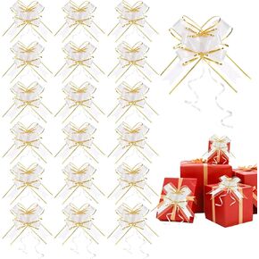 20Pcs Large Christmas Pull Bows for Gift Wrapping 9 Inch Reusable Large Gift Bow Bulk for Presents Package Birthday Anniversary Party Gift Basket Decor (White)