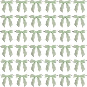 YKW 36 Pack White Satin Ribbon Bows with Twist Ties 2.5" - Premade Gift Wrapping Bows for Cake Decorating, Treat Bags, Crafts, Baby Shower, Party Favors & Wedding Decor (White)