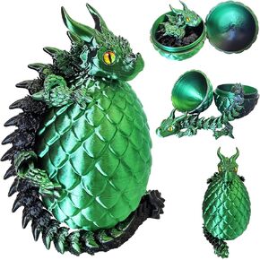 3D Printed Dragon Eggs with Dragon Inside, Large Articulated Dragon Toys with Eyes, Animal Fidget Toy Easter Surprise Eggs Home Decor Executive Desk Toy, Easter Gift for Kids (Red+Blue+Green)