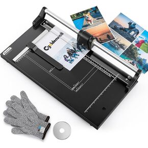 CGOLDENWALL 14.9" A4 Rotary Paper Trimmer, 12 Sheets, w/Extra Blade & Gloves, for Cardstock Photo Film Cardboard, Heavy Duty Paper Cutter for Offices, Schools, Crafts (14.9 Inch Cut Length)