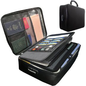 Yuanshikj Heat Insulated Fireproof Waterproof Safe File Organizer,Document Organizer Box with Lock Labels,Multi-Layer Portable Home Travel Safe Storage Box for Important Documents (Black)