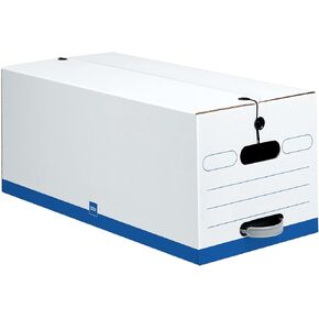 Office Depot® Brand Quick Set-Up Storage Boxes With String & Button Closure, Letter, 24" x 12" x 10", 60% Recycled, White/Blue, Pack Of 12