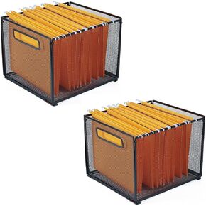 SETTFRFE 2 Pack Letter Size Hanging Folder Organizer,Metal Mesh Hanging File Folder Box,Office File Baskets,Black