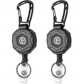 Retractable Keychain Badge Holder with Carabiner & Bottle Opener – 2 Pack Heavy Duty Keychain Reel with 31.5" Steel Wire Cord for Work, EDC,Office