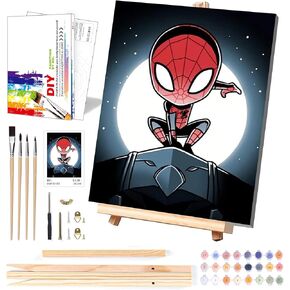 Cartoon Paint by Numbers Kit for Kids with Framed Canvas - with Wooden Easel, Easy Kids Paint by Number Kits Age 8-12, DIY Acrylic Oil Painting Kits with 4 Wooden Brushes Nice Gift Box (12x16 inch)