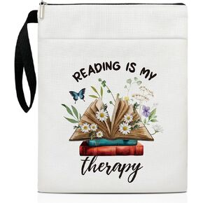 Reading is My Therapy - Daisy Flower Book Sleeve, Book Lovers Gifts Book Pouch Book Sleeve with Zipper and Front Pocket Reader Gifts Birthday Gifts for Adult Teen Teacher -12