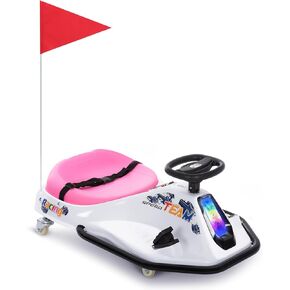 24v Electric Drifting Go Kart for Kids Ages 3+ Rechargeable Two Speed Switch Car with Safety and Simplified Drifting System Anti-Rollover Indoor and Outdoor Fun for 175 Lbs(Pink)