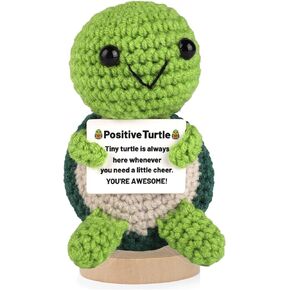 Positive Crochet Animals Turtle with Positive Card, Inspirational Motivational Potato Handmade Crochet Doll，Mini Knitted Wool Doll Cheering Up Gift Funny Cute Turtle Animal Crochet Decor