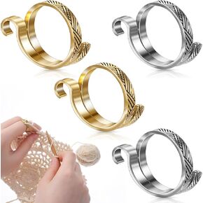 Knitting Crochet Loop Ring 2 Pcs Finger Crochet Tension Rings Adjustable Fingers Crochet Ring Open Yarn Guide Knitting Thimbles for Crochet (Gold, Silver)
