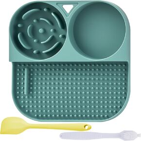 Lick Mat for Dogs & Cats, Slow Feeder Bowl & Licking Mat Combo, Dual-Use Non-Slip Food-Grade Silicone, Puppy Lick Mat for Small & Medium Breeds, Includes Cleaning Brush & Scraper