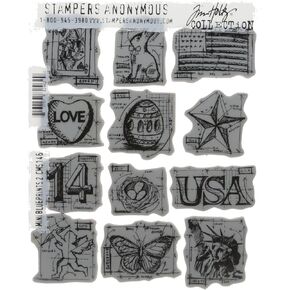 Stampers Anonymous Tim Holtz Cling Rubber Stamp Set, 7 by 8.5-Inch, Mini Blueprints
