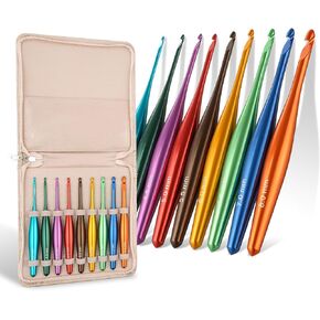 Ergonomic Crochet Hooks Set 3.5mm-8mm Hand-Polished Premium Aluminum Metal Crochet Hook Set for Arthritic Hands, Mother's Day Gifts for Mom