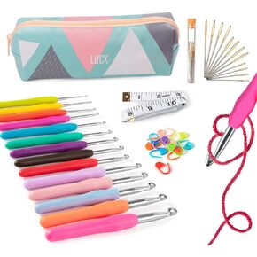 StiVerse 14 Sizes Crochet Hooks, 39 Pack Crochet Hook with Storage Case, Long Crochet Needles Crochet Hook Set for Beginners, Crocheters, DIY Hand Knitting Craft Art Tools