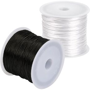 Tenn Well 0.8mm Flat Stretchy Bracelet String, 2 Rolls 328 Feet Elastic String Bead Cord for Bracelets, Necklaces, Jewelry Making Supplies (Black, White)