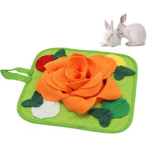 WishLotus Rabbit Snuffle Mat, Anti-Slip Rabbit Foraging Mat with Hanging Rope, Colorful Bunny Snuffle Pad for Chinchillas Puppy Guinea Pig Snuffle Training (Orange) in Kuwait