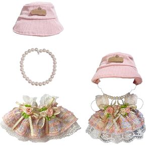 3-Piece Set – Clothes for 17cm Dolls – Doll Dress Set with Hat Necklace and Dress – 3-Piece Outfit – Cute and Fashionable Clothes for Dolls – Accessories Only, No Doll Included