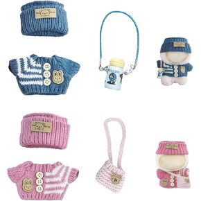 Clothes for Labubu Dolls, Handcrafted Crochet 4-Piece Set with Accessories (Hat, Sweater, Bag and Kettle), Premium Outfit with Accessories for , Stylish Clothes for Doll (no Doll) (Green)