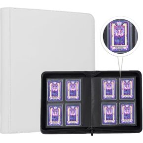 Toploader Binder,4-Pocket Double Sided Top Loaders Binder,Holds 128 Cards in 3"x4" Toploaders,PU Leather Card Binder Abulm for Toploader Trading,Sports,and Gaming Cards