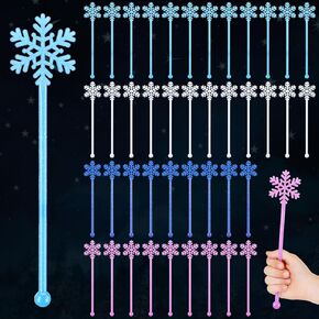Nuogo 24 Pcs Snowflake Wands 6 inch Winter Princess Glittery Wands Ice Princess Fairy Snowflake Wands Dazzling Party Favors for Birthday Party Playing Dress
