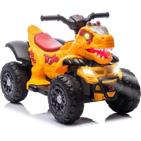 Electric Dinosaur Ride On ATV for Kids, 12V 4-Wheel Toy Car with Music, Microphone Interface, Bluetooth & LED Lights, 1.86MPH Safe Speed, 2WD Kids Car, Green