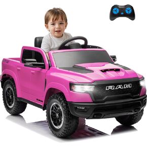 Ram 1500 Ride on Toys for Kids 4-8, Ride on Pickup Truck for Toddlers with Remote Control,12V Battery Powered Car with Trunk, Bluetooth, Music, Safety Belt (Black)