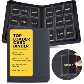 9 Pocket Top Loader Binder - Holds 252 Toploaders - Archival Safe Ringless Zipper Album - Side Loading Pockets for CCG TCG MTG and Sports Cards in Plastic Holders (Blue)