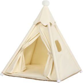 Pet Teepee Tent House for Small Cats & Mini-Dogs 16x16x16in/Internal Size, Mini-Dog House for Chihuahuas Yorkshire Terriers, Small Cat House Indoor, 18x18x21in/External Size, White