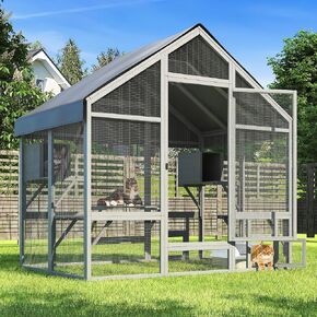 CAT CATIO-حاوية كبيرة في الهواء الطلق مع 7 منصات مستويات وصناديق استراحة 2 ، قفص CAT مقاوم للطقس مع غطاء مقاوم للأشعة فوق البنفسجية ، حاوية القطط الفسيحة للقطط المتعددة (71 "x49" x71 ")