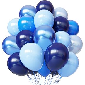 Blue and White Balloons, 50pcs 12 inch Blue White Confetti Balloons Kit, Metallic Chrome Blue Latex Balloons for Birthday, Baby Shower, Graduation Decorations