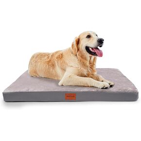 Waterproof Dog Bed for Large and Medium-Sized Dogs, Orthopedic Washable Crate Pad 35 inch, Egg Crate Foam Pet Bed Mat with Removable Cover, Anti-Slip Reversible Kennel Pad, 35''×22'', Grey