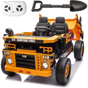POSTACK 24V 8Ah Ride on Tor for Toddlers, 4WD Power 4 Wheels Electric Ride on Dump Truck, 2 Seater Kids Ride on Car w/Parent Remote Control, Music Bluetooth Shovel, Up to 5MPH, Pink