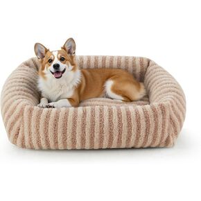 MIXJOY Dog Bed for Medium Sized Dogs, Orthopedic Pet Beds, Dog Crate Mat with Removable Washable Cover, Rectangle Non-Slip Bottom Pet Mat for Cat, Suitable for Pets Up to 20lbs, Beige
