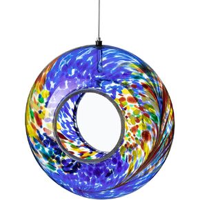 Glitzhome Hanging Bird Feeder for Outdoor 7.75''D Glass Circle Multi-Color Mosaic Decorative Garden Birdfeeder