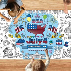 4th of July Coloring Poster for Classroom Wall, 31 x72 Inches Giant Coloring Poster, Coloring Table Cloth for Kids,American Independence Day Party Games and Decoration, Perfect for School Parties