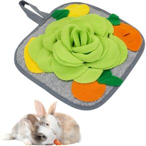 WishLotus Rabbit Snuffle Mat, Anti-Slip Rabbit Foraging Mat with Hanging Rope, Colorful Bunny Snuffle Pad for Chinchillas Puppy Guinea Pig Snuffle Training (Orange)