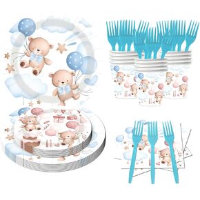 Kids' Party Plates and Napkins Sets,birthday Party ,Gender Reveal Party Disposable Plates and Cups,Napkins, Forks,Baby Shower Decorations Tableware set,Serves 20.
