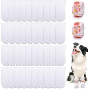 40 Pieces Waterproof Disposable Dog Booties Protector, Small Dog Feet Covers with Adjustable Self-Adhesive Bandage, Disposable Dog Shoes Boots for Indoor and Outdoor Use Paw Protection (M)