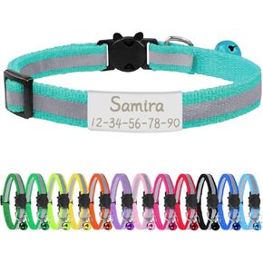 CAMAL Reflective Cat Collar Personalized with Pet ID Tag, Safety Breakaway Cat Collar with Name Tag, Purple Kitten Collar with Bell for Boy Girl Cats Puppies