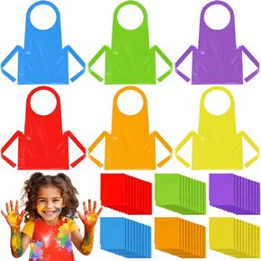 60 Pieces Colorful Aprons for Kids Thick Plastic Apron Disposable Waterproof Oil Proof Polythene Apron for Children Painting Cooking Eating Teaching Classroom DIY Craft Picnic