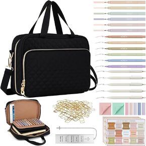 Bible Cover for Women Bible Case, w/Book Carrying Case 12 Highlighters & Tabs,Bible Study Supplies Kit Large Black Bible Bag,Shoulder Strap,Sticky Notes, Bookmarks,Mothers Day Christian Gifts