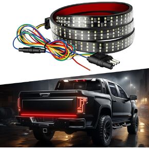 شريط إضاءة الباب الخلفي للشاحنة 4WDKING، شريط LED ثلاثي الصف 60 بوصة مع فرامل حمراء بيضاء إشارة الانعطاف الكهرماني العكسي لمقطورة الالتقاط SUV RV Van ATV UTV