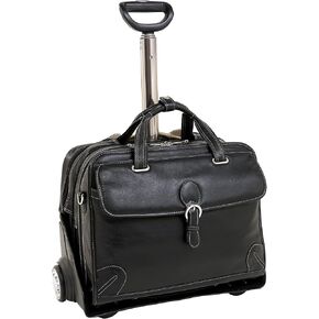 McKLEIN 15" Leather Patented Detachable -Wheeled Laptop Briefcase- CARUGETTO- Black