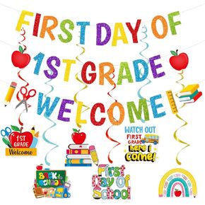 First Day of 1st Grade Banner Decorations, Back to School 1st Grade Supplies, Welcome Back to 1st Grade Banner, Back to School Decorations, 1st Grade Classroom Decorations(Pre-assembled)