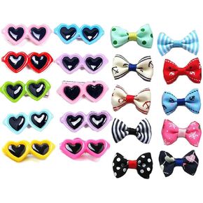 20pcs مقاطع شعر الكلب - القلب شماس الشعر الأليف أقواس التمساح الشعر الباريت حيوانات صغيرة ، ملحقات شعر الكلاب متعددة الألوان