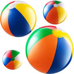 Bedwina Inflatable Beach Balls - (4 Pack) Rainbow Beach Balls for Kids in 6", 12", 16", 24" Sizes - Colorful Blow Up Pool Toys for Beach Games, Summer Party Decor & Outdoor Fun