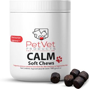 PET VET Holming Cews للكلاب - تخفيف القلق من الكلاب (نكهة الكبد لحم البقر 60 مضغ) - تخفيف الإجهاد ، مكملات للكلاب المفرطة النشاط والقلق - لدغات القلق للكلاب للاسترخاء ، منتجات رعاية الحيوانات الأليفة