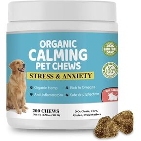 Dogs Calming Treats Chews - Anxiety Relief Chews, Separation Anxiety and Stress Relief for Dogs, Sleep Calming Aid - Health & Wellness Supplements for Dog Puppy, 200 Chews